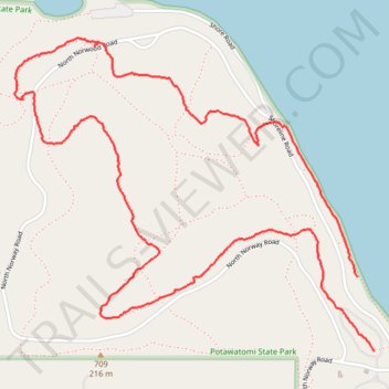 Potawatomi State Park trail, distance, elevation, map, profile, GPS track