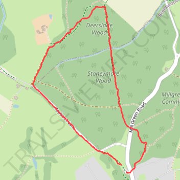 Mill Green Stoneymore Wood Short Loop Walk trail, distance, elevation, map, profile, GPS track