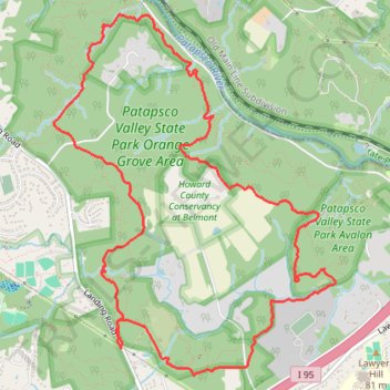 Patapsco Valley State Park - Orange Grove Area Loop trail, distance, elevation, map, profile, GPS track