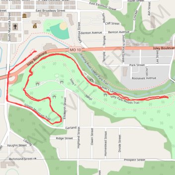 Siloam Mountain Trail, Fishing River and Isley Park Woods Trail trail, distance, elevation, map, profile, GPS track