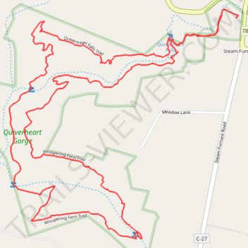 Quiverheart Falls Trail and Whispering Fern Trail Loop at Quiverheart Gorge Nature Reserve trail, distance, elevation, map, profile, GPS track