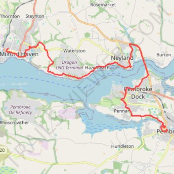 Pembroke to Milford Haven on Wales Coast Path (WCP) trail, distance, elevation, map, profile, GPS track
