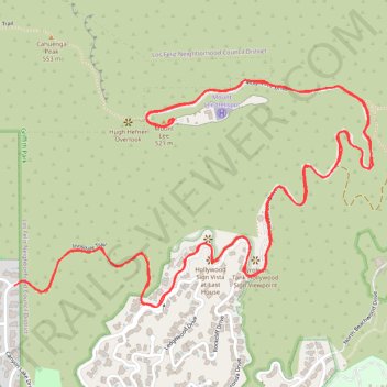 Hollywood Sign via Innsdale Trail and Mount Lee Drive in Griffith Park trail, distance, elevation, map, profile, GPS track