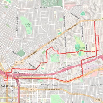 Eastwood to Downtown Syracuse bike round trip (Erie Greenway and Hawley/Eastwood Greenway) trail, distance, elevation, map, profile, GPS track