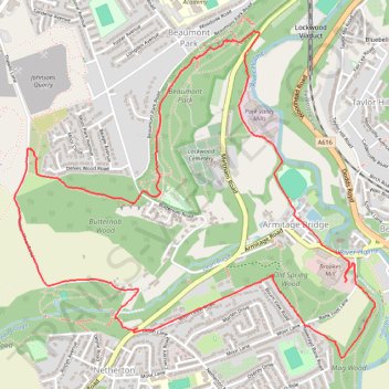 Armitage Bridge, Butternab Wood and Beaumont Park Loop Hike trail, distance, elevation, map, profile, GPS track
