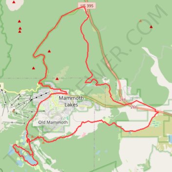 Gravel bike ride around Mammoth Lakes trail, distance, elevation, map, profile, GPS track