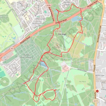 Wimbledon Common trail, distance, elevation, map, profile, GPS track