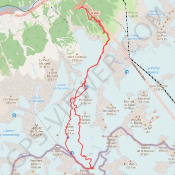 Mont Blanc par les Grands Mulets trail, distance, elevation, map, profile, GPS track