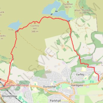 Jaw Reservoir, Cochno Hill and Greenside Reservoir in Kilpatrick Hills trail, distance, elevation, map, profile, GPS track