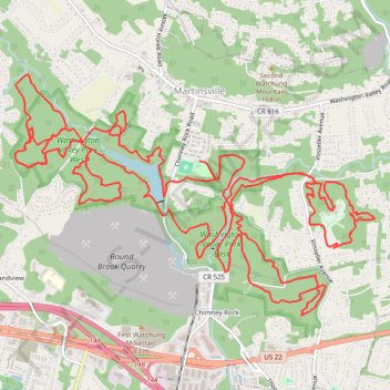 Washington Valley Park East and West Loop from Chimney Rock Park trail, distance, elevation, map, profile, GPS track