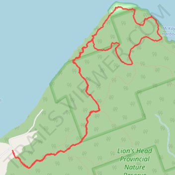 Lion's Head Bruce Trail Loop trail, distance, elevation, map, profile, GPS track
