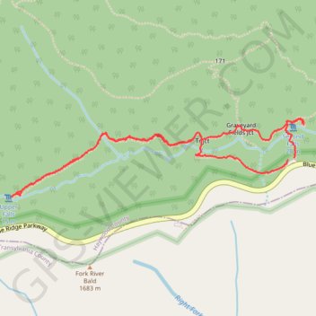 Graveyard Upper and Lower Falls via Graveyard Fields Loop Trail trail, distance, elevation, map, profile, GPS track